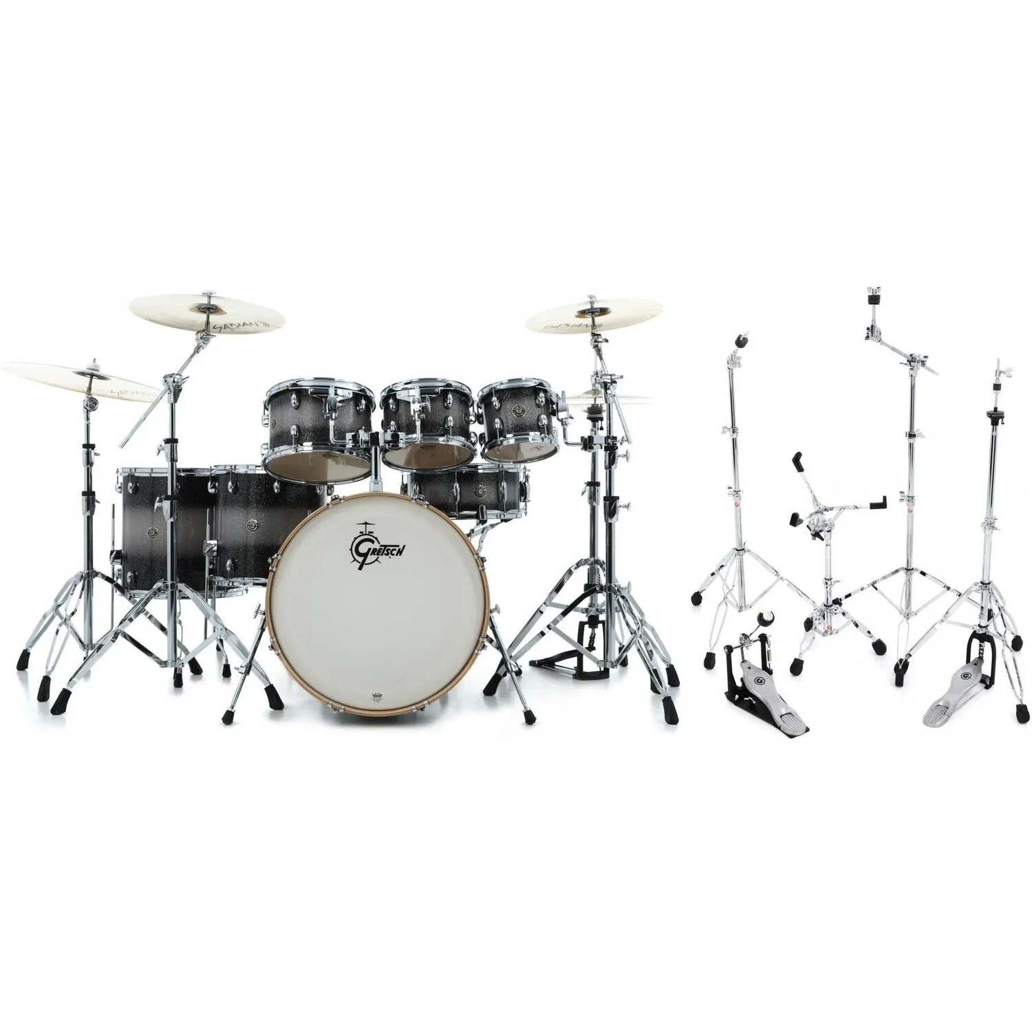 

Gretsch Drums Catalina Maple CM1-E826P Набор из 7 предметов с малым барабаном и комплектом оборудования — Black Stardust Silver Duco