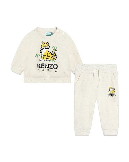 

Комплект для девочки из спортивных штанов и толстовки натурального Kenzo Kids, бежевый