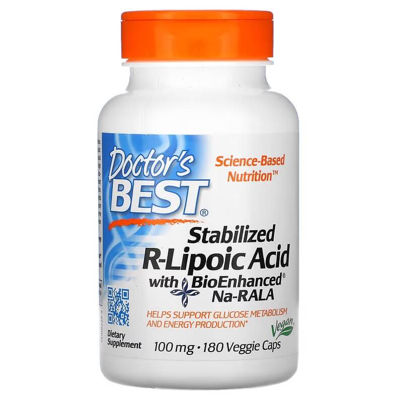 R-липоевая кислота Doctor's Best с BioEnhanced Na-RALA 100 мг, 180 капсул