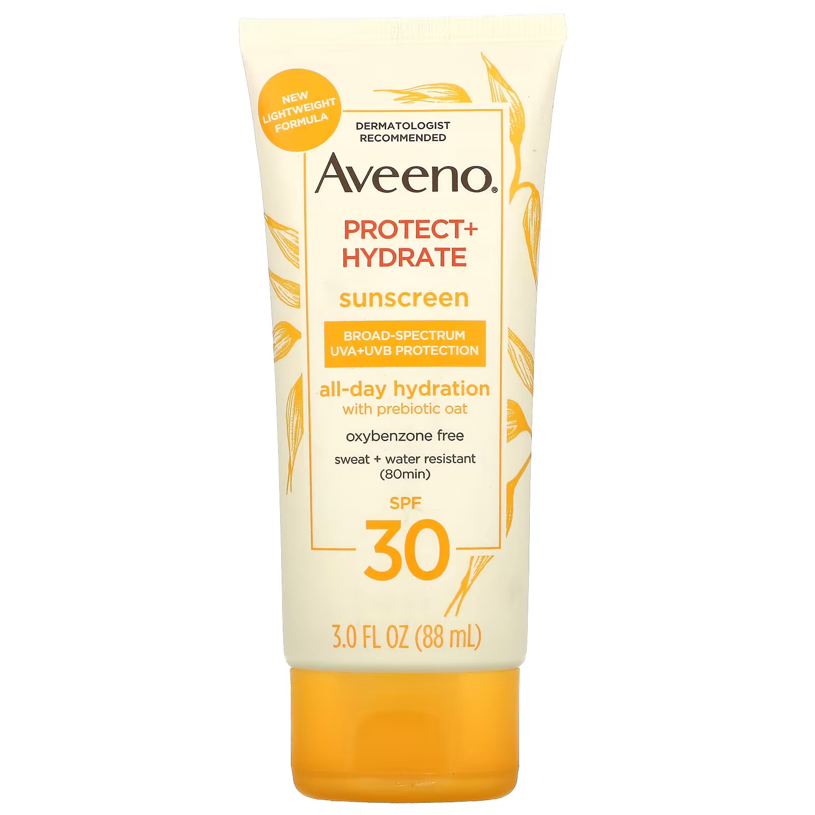 Aveeno, Солнцезащитное средство для защиты и увлажнения, SPF 30, 88 мл (3 жидк. Унции) aveeno для детей солнцезащитное средство с оксидом цинка для постоянной защиты для чувствительной кожи spf 50 88 мл 3 жидк унции