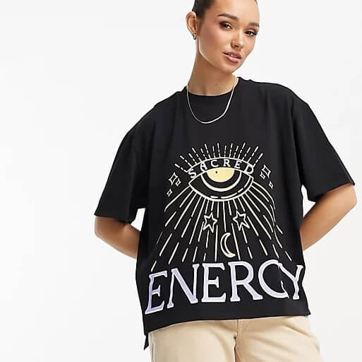 Футболка Asos Design Oversized Heavyweight In Sacred Energy Graphic, черный - фото