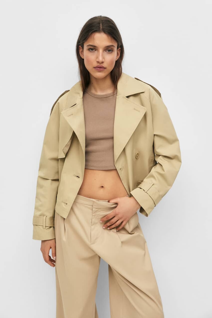 

Короткий плащ Pull&Bear, песочный, Бежевый