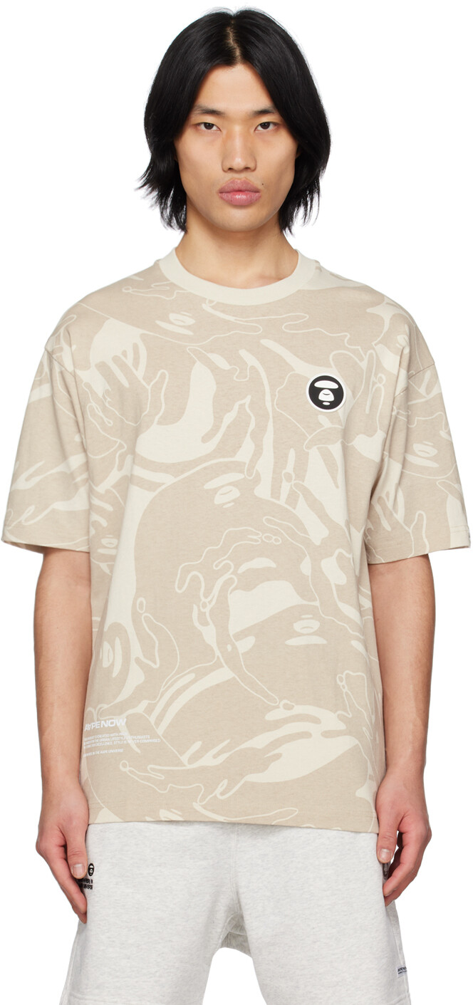 

Бежевая футболка с камуфляжным принтом Now AAPE by A Bathing Ape, Бежевый