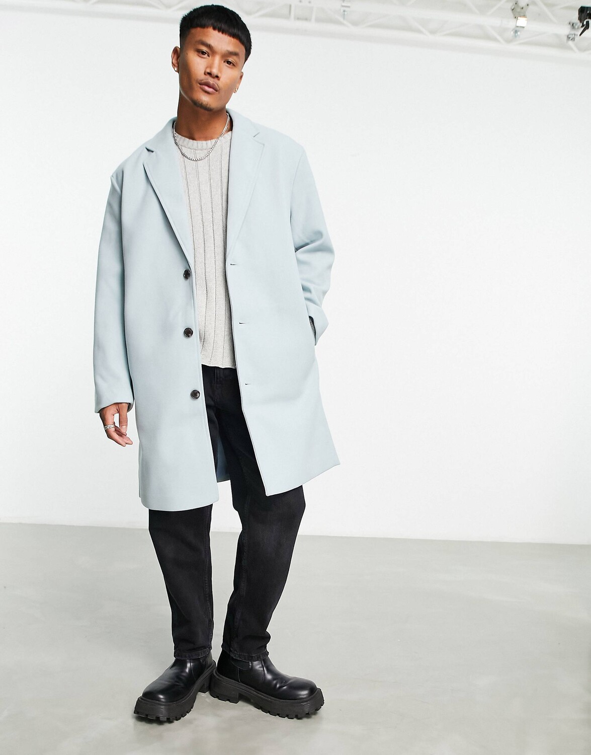 

Синее пальто свободного кроя из смесовой шерсти ASOS DESIGN, Синий