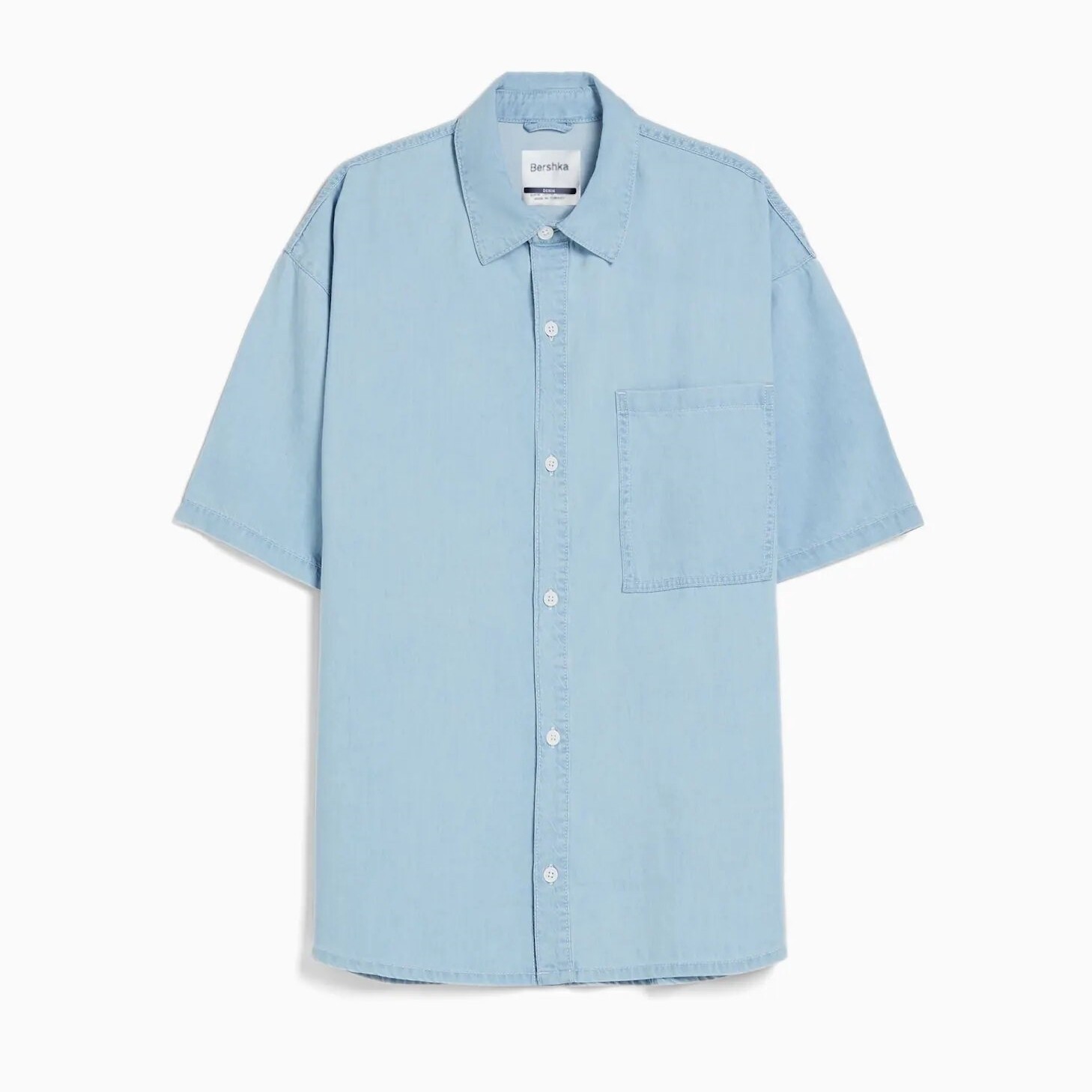 

Рубашка Bershka Oversized Short Sleeve, голубой