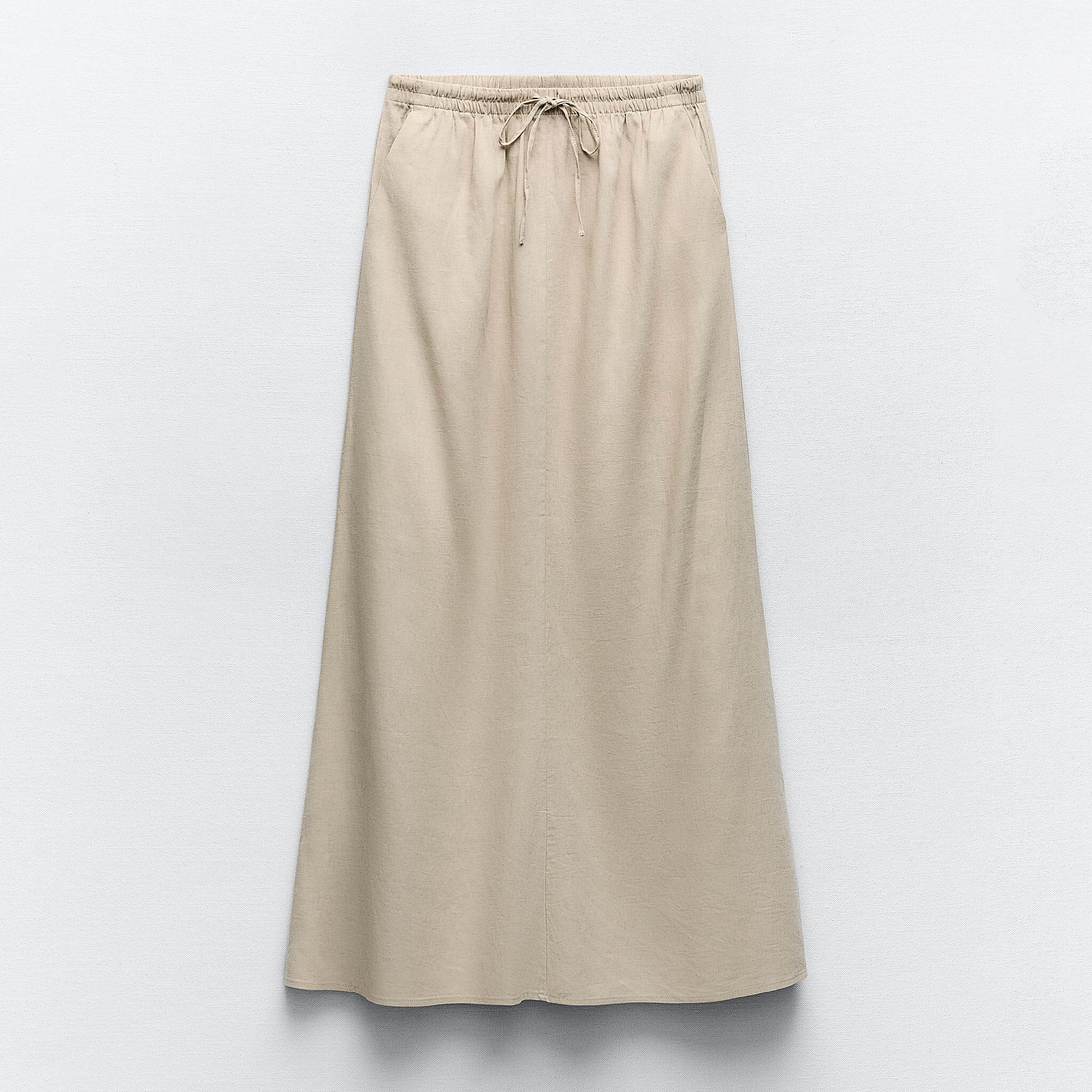 Юбка миди Zara Linen Blend, светло-бежевый юбка миди карманы размер 50 голубой