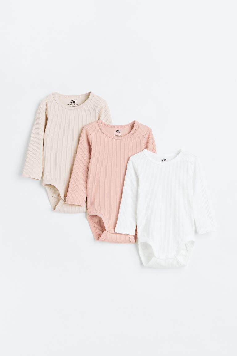 

Комплект из 3 боди в рубчик H&M, розовый/белый
