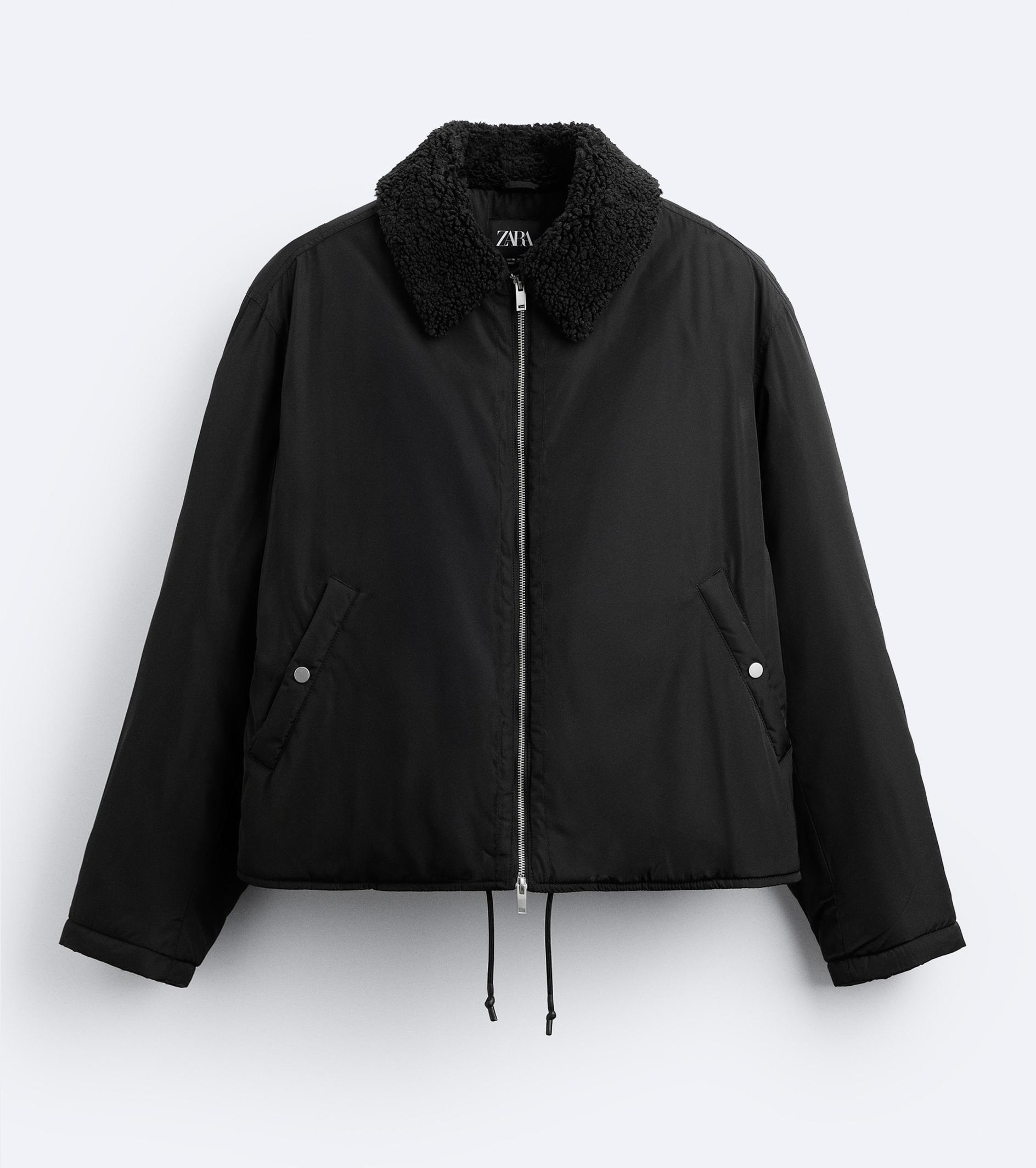 Куртка Zara Matching Collar Puffer, черный куртка zara puffer technical чёрный