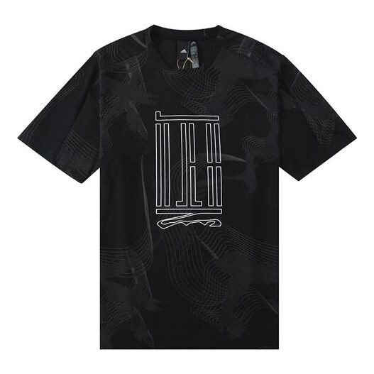 

Футболка Adidas Wj Aop Tee Pattern Printing Sports Training Casual Short Sleeve Black, Черный