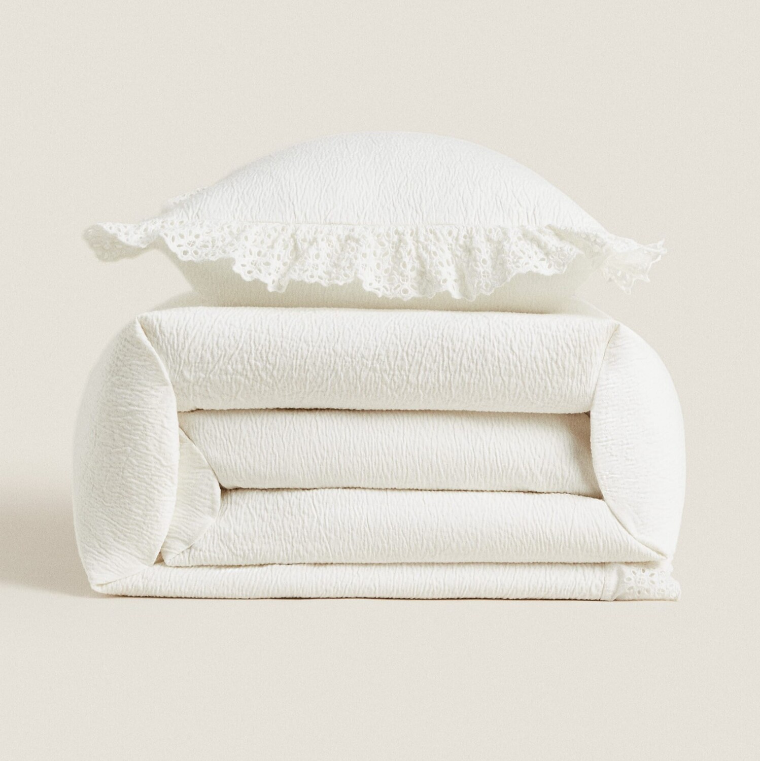 

Покрывало Zara Home Cotton Bedspread Embroidered Ruffled Trims, белый