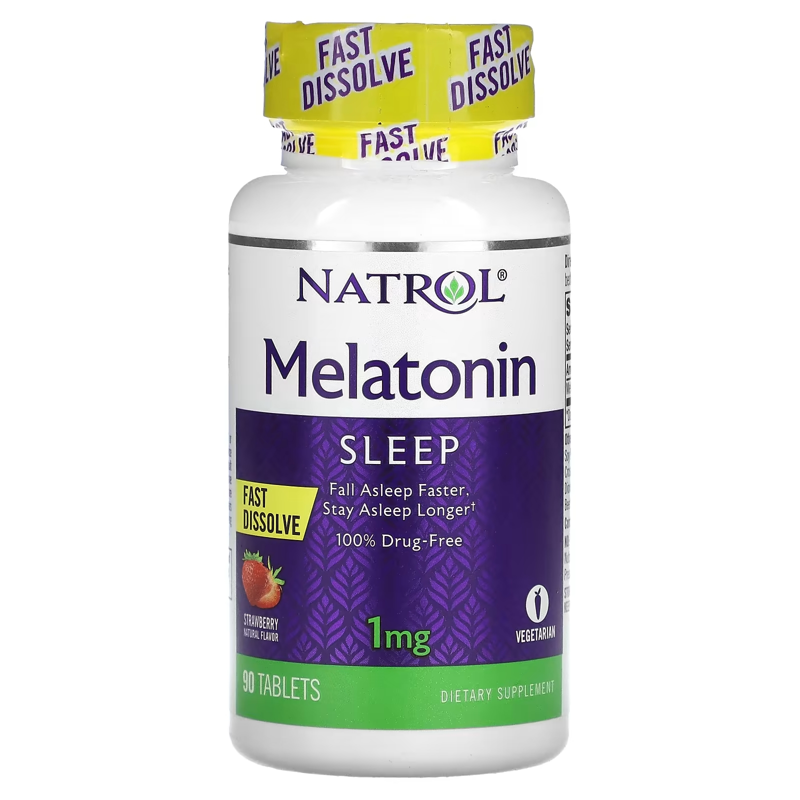 Мелатонин Быстрорастворимый Natrol, клубника, 90 таблеток natrol витамин d3 быстрорастворимый со вкусом клубники 2000 90 таблеток natrol витамины