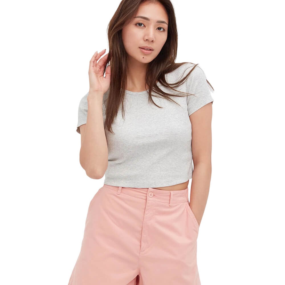 

Футболка Uniqlo Ribbed Cropped, светло-серый