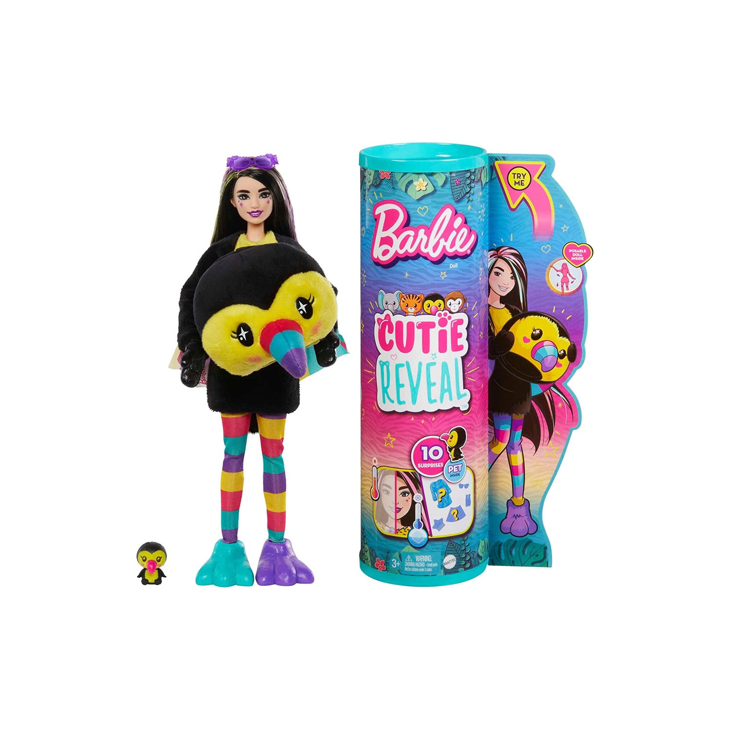 цена Кукла Barbie Cutie Reveal Dolls Tropical Jungle Series Toucan