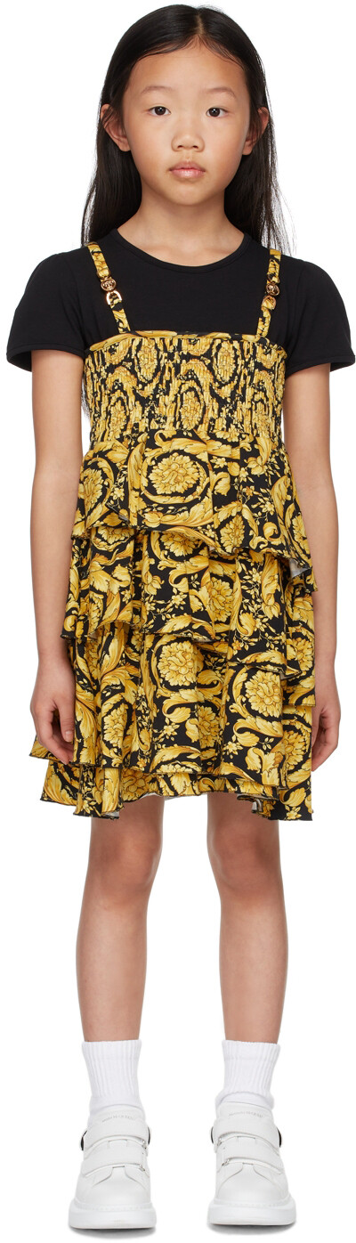 

Детское черно-желтое платье Barocco с оборками Versace