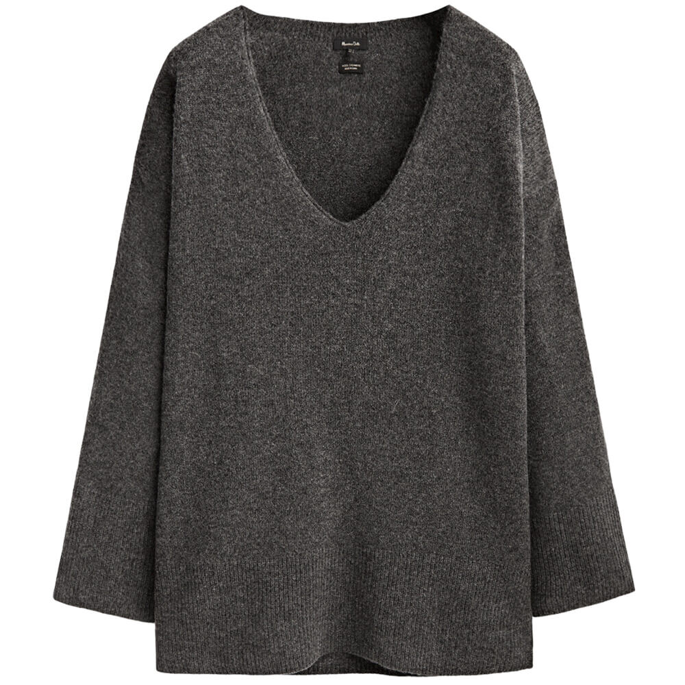 

Свитер Massimo Dutti Wool And Cashmere Blend V-neck, темно-серый