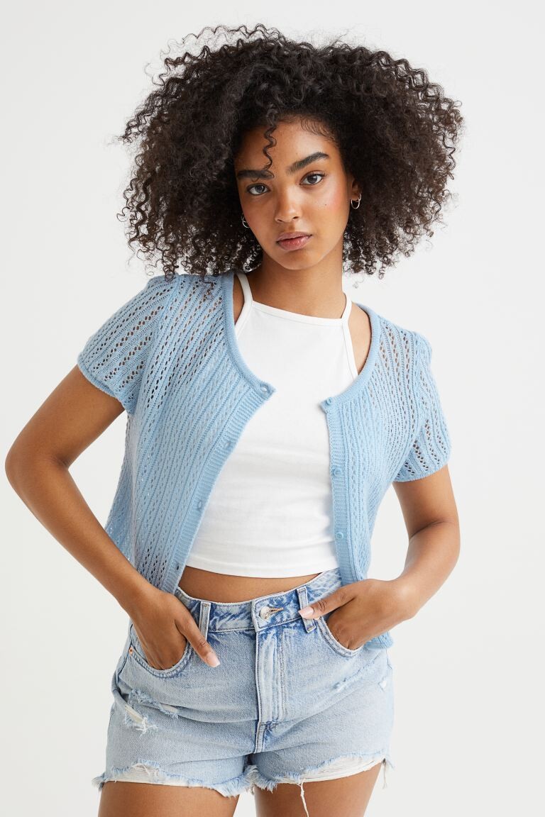 

Ажурный кардиган H&M, светло-синий