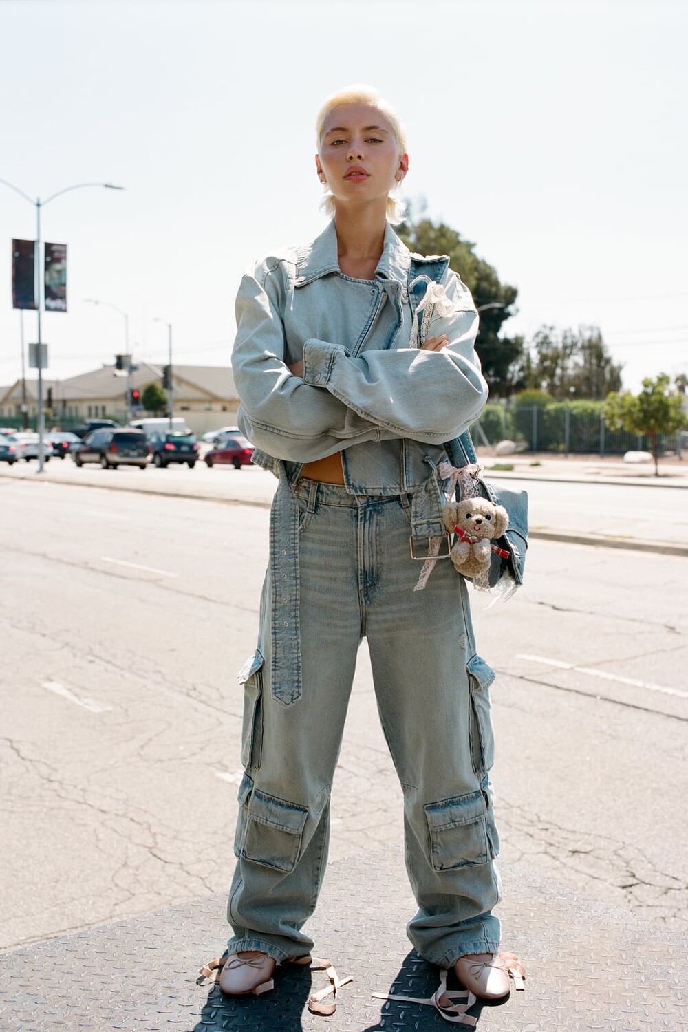 

Джинсовая байкерская куртка trf ZARA, синий