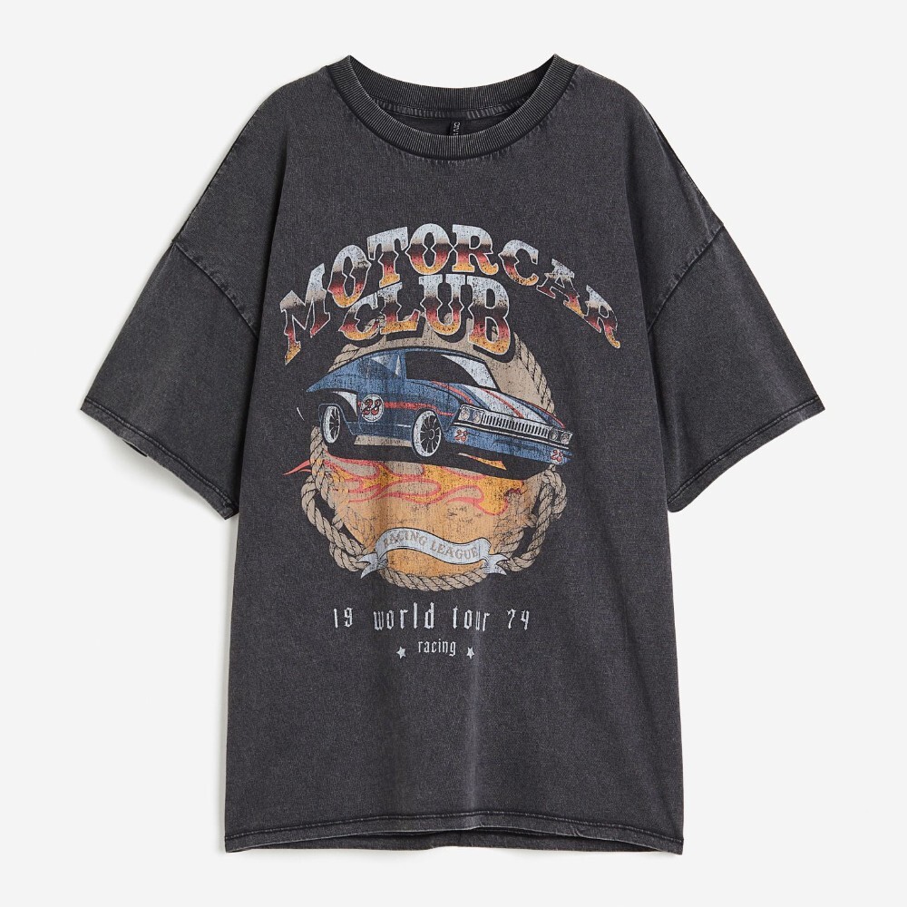 

Футболка H&M Oversized Printed Motorcar Club, черный