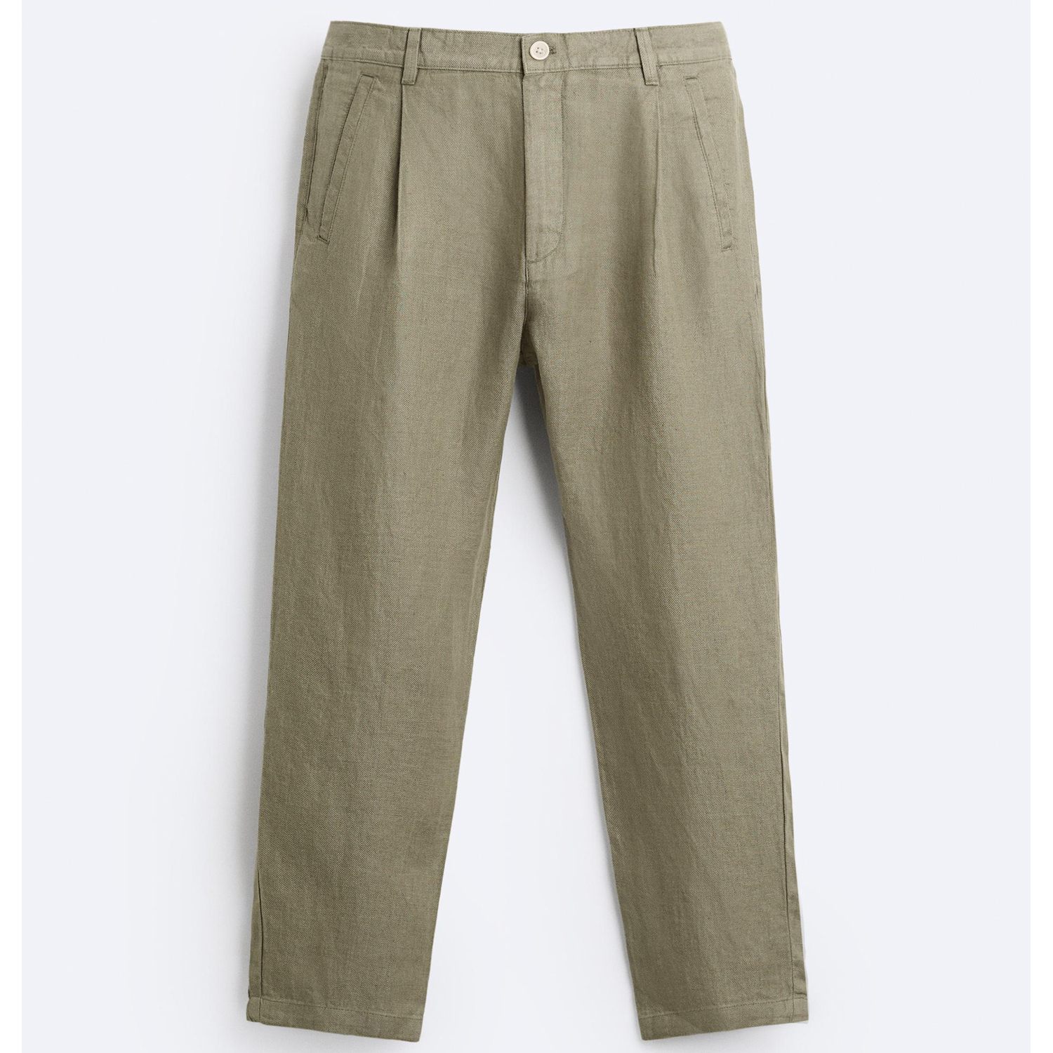 Брюки Zara 100% Linen, хаки брюки свободного кроя со складками