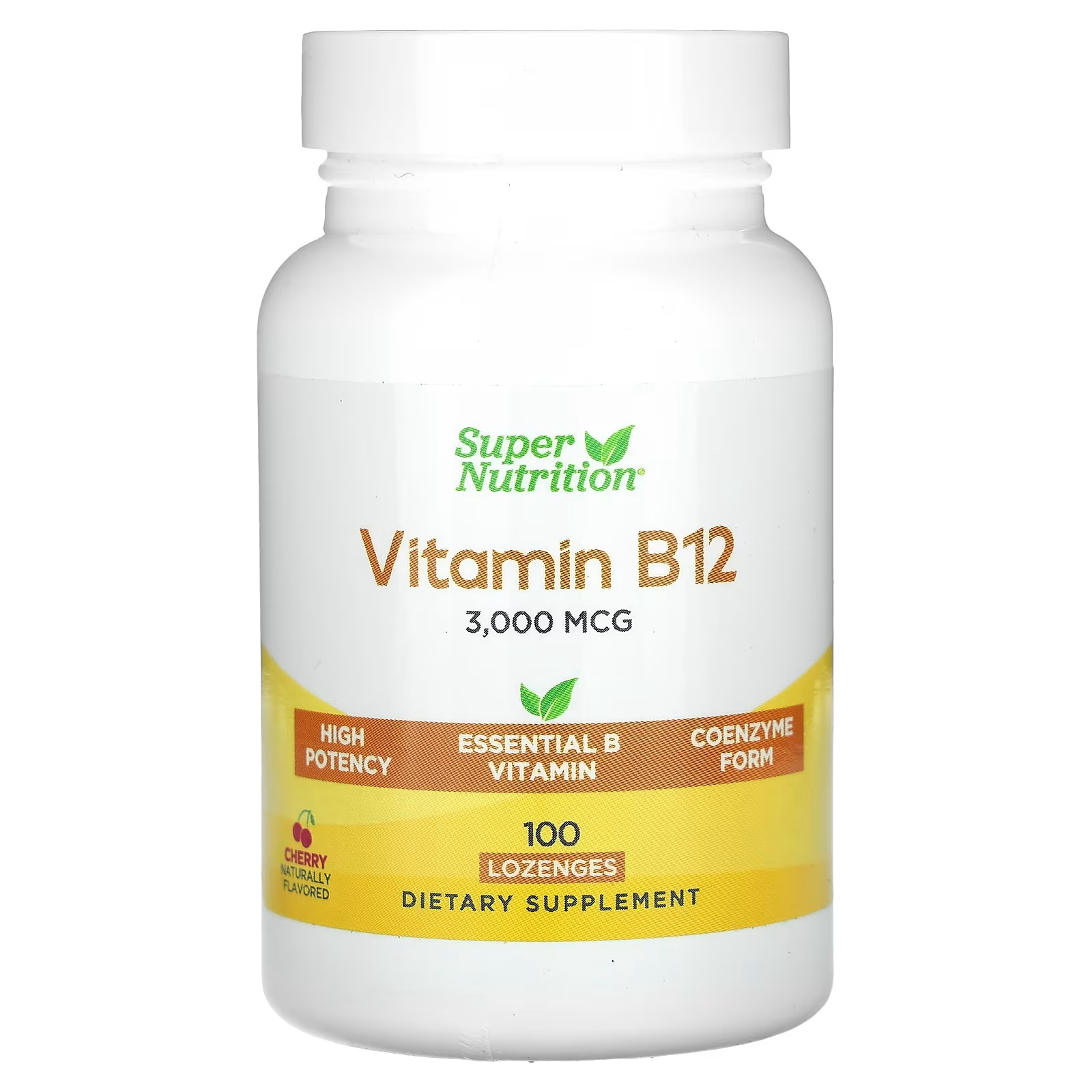 Super Nutrition Витамин B12 Вишня 3000 мкг 100 пастилок swanson витамин b12 с фолатом клубника 1000 мкг 100 пастилок