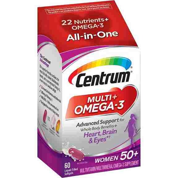 

Мультивитамины + Омега-3 Centrum Multi + Omega-3 for Women 50+, 60 капсул
