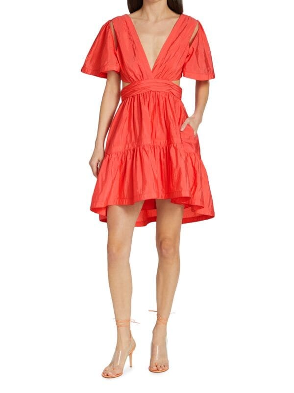 

Мини - Платье Ярусное Cinq à Sept Judith с запахом, neon coral