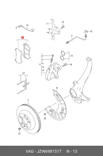 

Колодки тормозные дисковые JZW698151T VAG