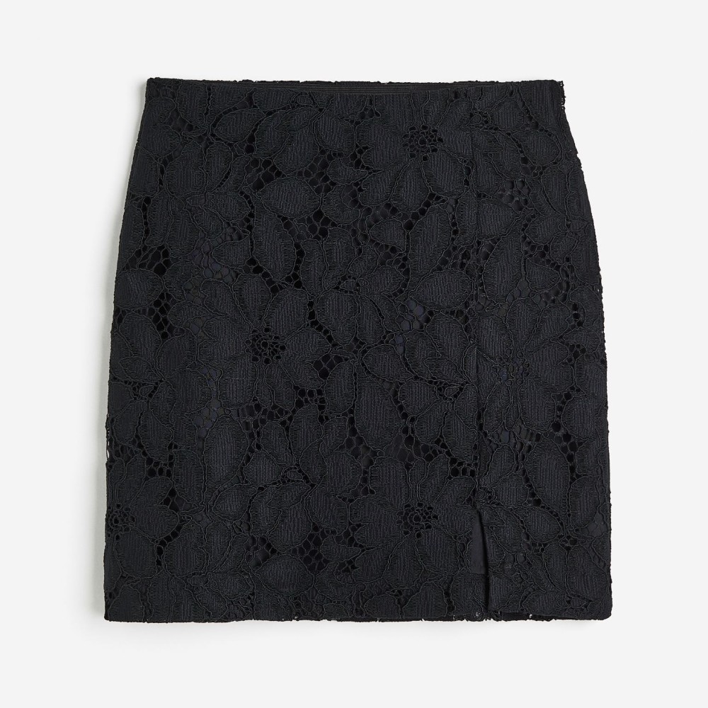 Юбка H&M Lace, черный женская кружевная жаккардовая юбка элегантная винтажная юбка миди с завышенной талией эластичная юбка для офиса весна лето 2022