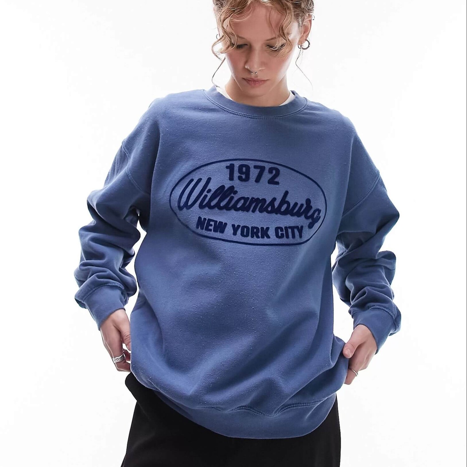

Свитшот Topshop Graphic New York 1975 Oversized, синий