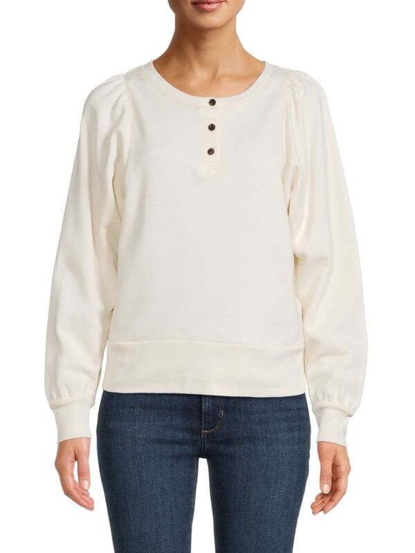 

Толстовка Madewell Henley с пышными рукавами, ivory, Белый