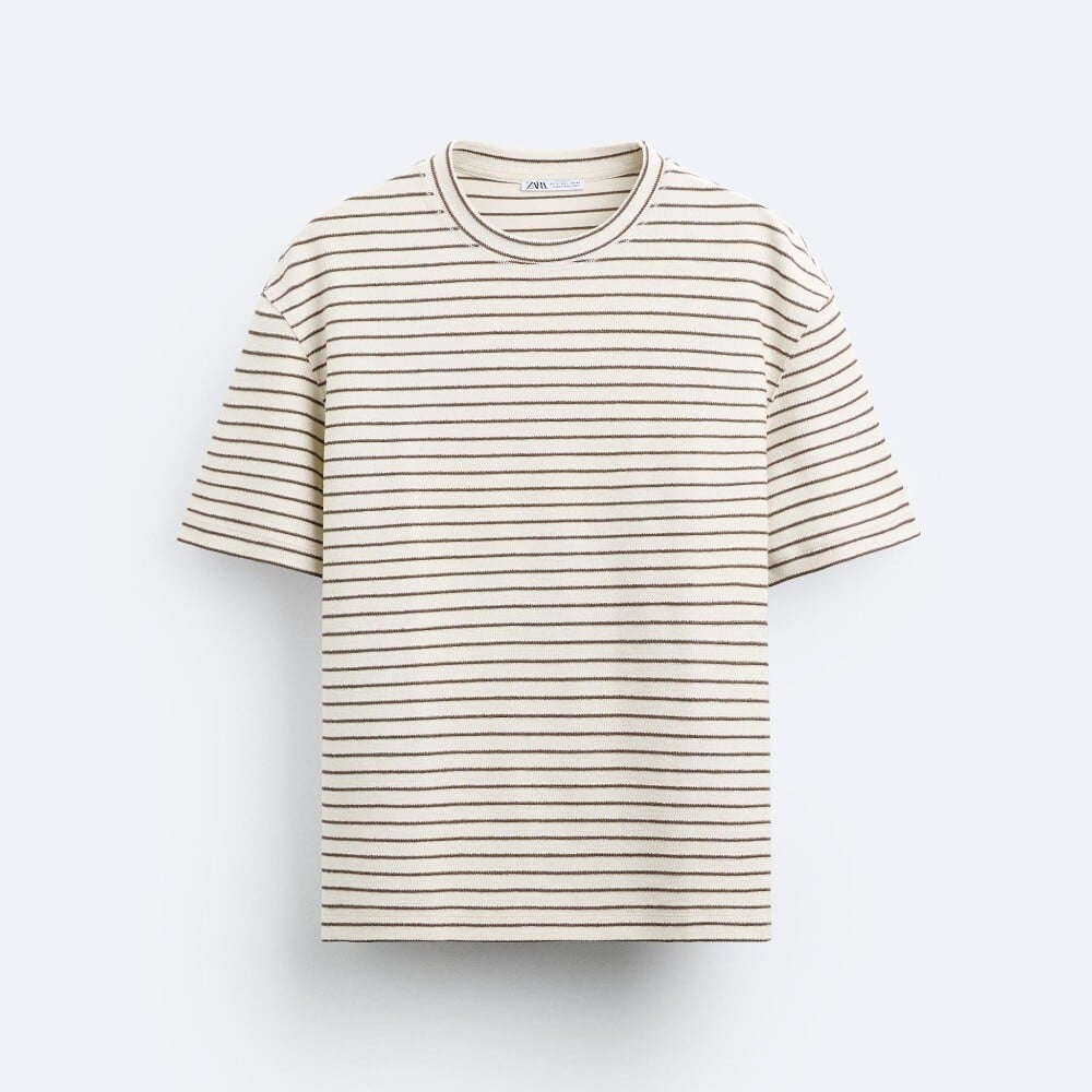 Футболка Zara Striped Textured Rustic, кремовый/хаки шорты zara rustic textured темно синий