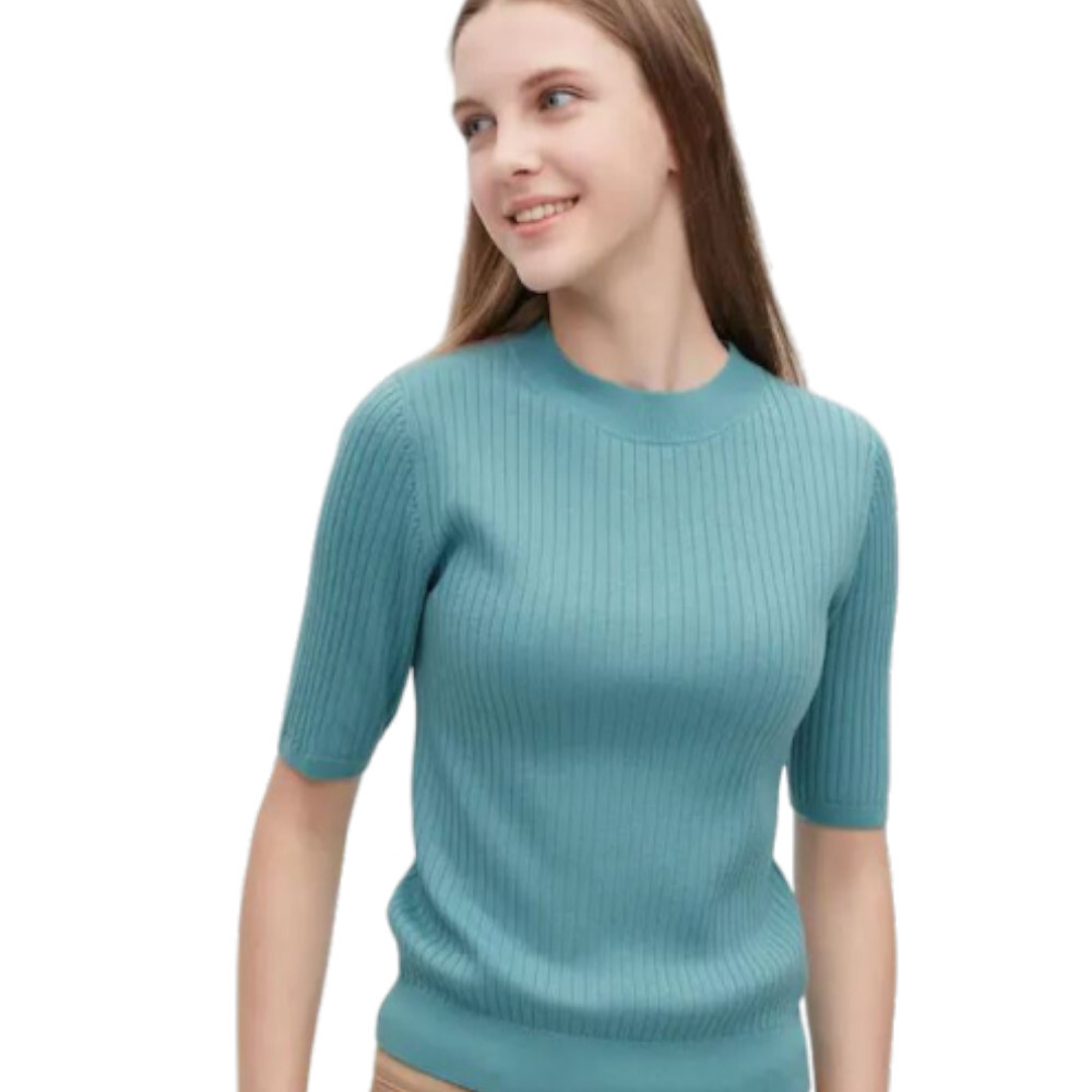 

Джемпер Uniqlo Extra Fine Merino Ribbed Half Sleeved Short, голубой
