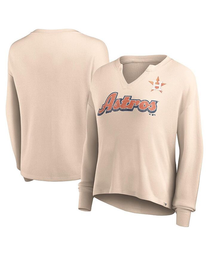 

Женская фирменная кремовая рваная футболка Houston Astros Go For It вафельной вязки с длинными рукавами и вырезом в горловине Fanatics, тан/бежевый
