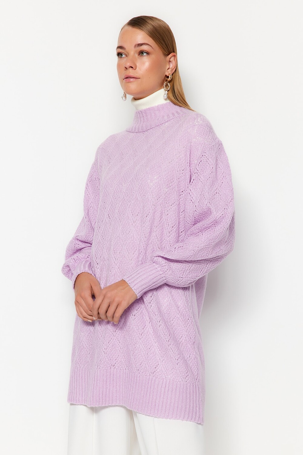 

Сиреневый трикотаж с высоким воротником Trendyol Modest, фиолетовый