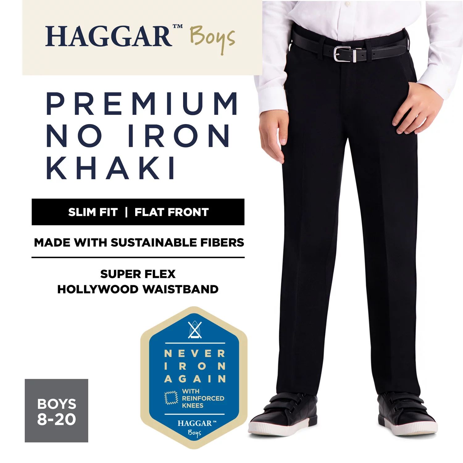 цена Брюки хаки узкого кроя Haggar Premium без глажки для мальчиков 8–20 лет Haggar