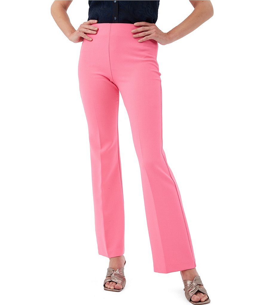 Матовые креповые брюки Trina Turk Chimayo с высокой талией и плоской передней частью, однотонные брюки с вырезом спереди, розовый