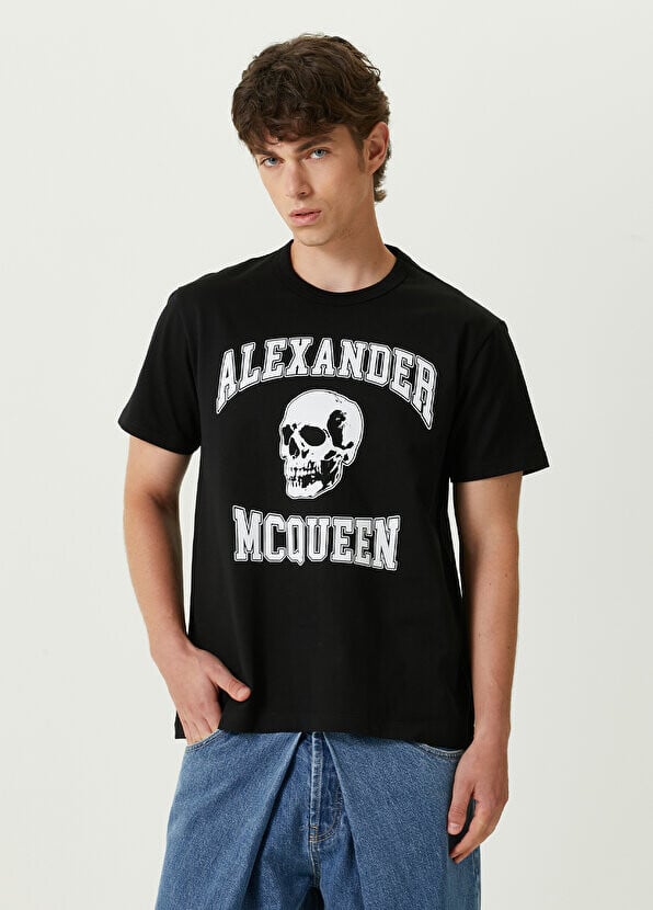 

Черно-белая футболка с логотипом Alexander McQueen, Черный