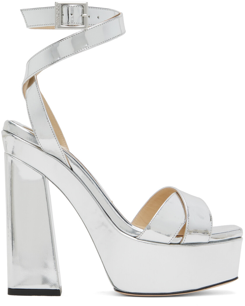 

Серебряные босоножки на каблуке Gaia 140 Jimmy Choo