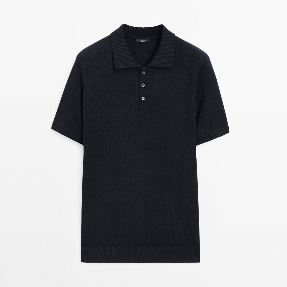 

Футболка-поло Massimo Dutti Knit With Short Sleeves, темно-синий