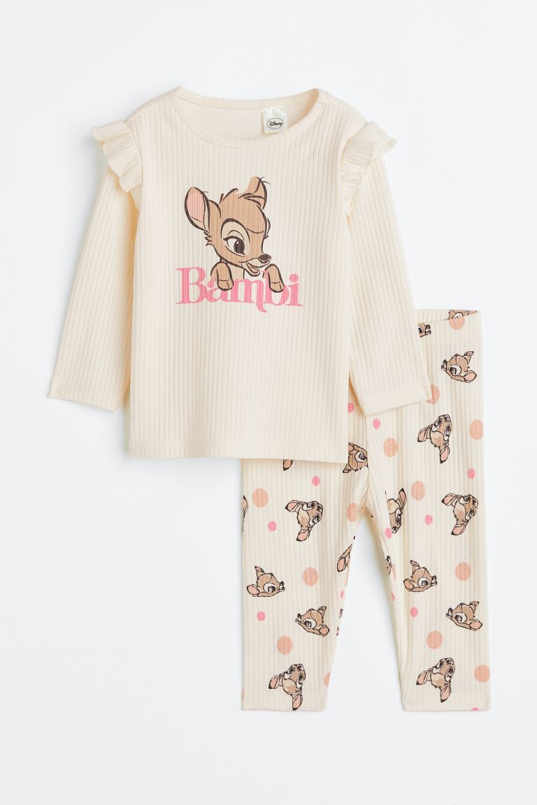 цена Хлопковая пижама с принтом H&M, крем/бэмби