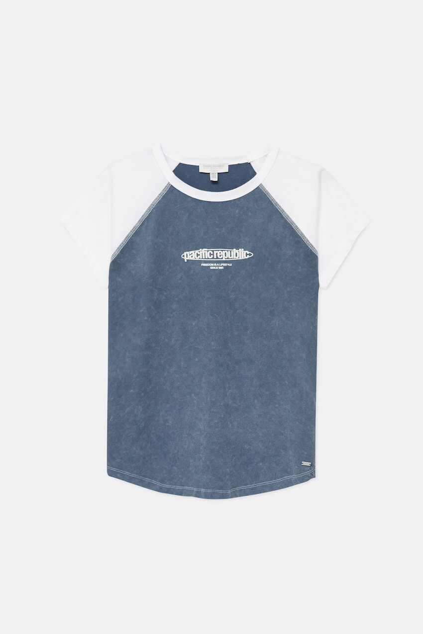 

Футболка Pull&Bear с короткими рукавами реглан, бледный индиго, Коричневый