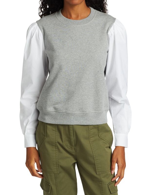 

Толстовка Derek Lam 10 Crosby Milton Mixed Media с пышными рукавами, grey melange