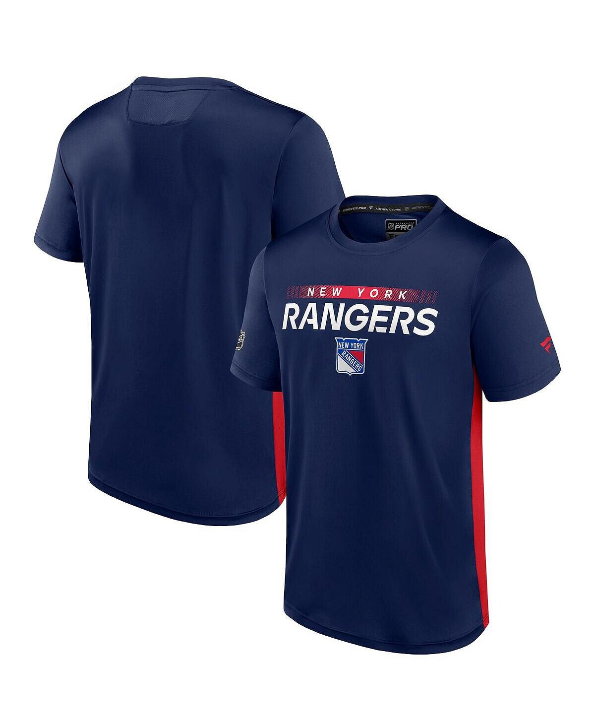 

Мужская фирменная темно-синяя красная футболка new york rangers authentic pro rink tech Fanatics, мульти