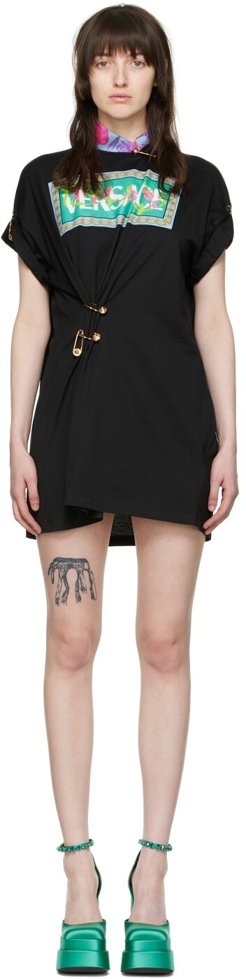 

Черное хлопковое мини-платье Versace, Черный