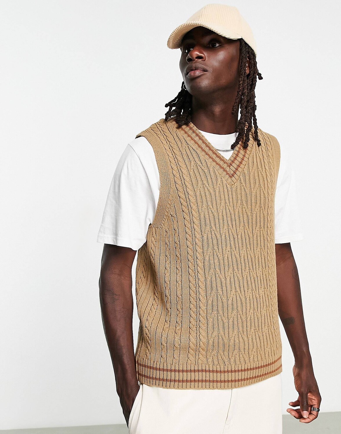 

Бежевая майка крупной вязки ASOS DESIGN
