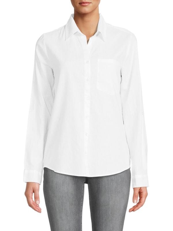 

Рубашка Saks Fifth Avenue из смесовой льняной ткани, белый