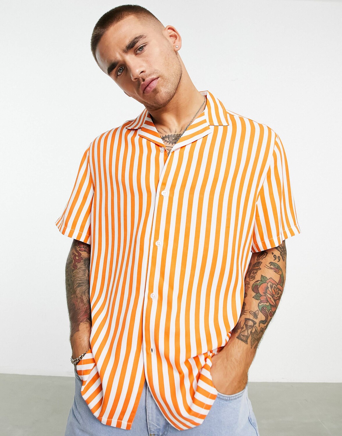 

Оранжевая летняя рубашка в полоску ASOS DESIGN