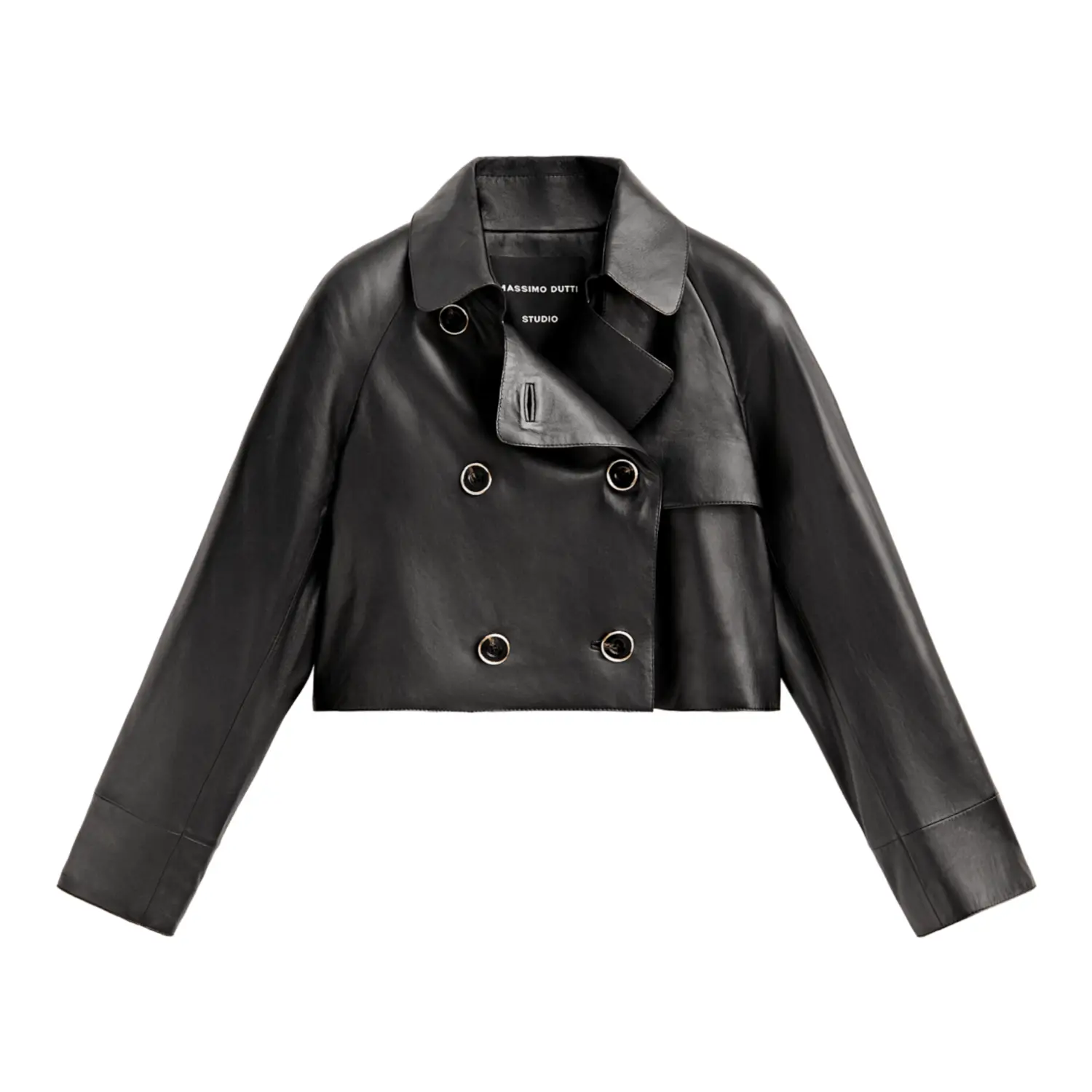 

Куртка Massimo Dutti Cropped Leather Trench - Studio, черный