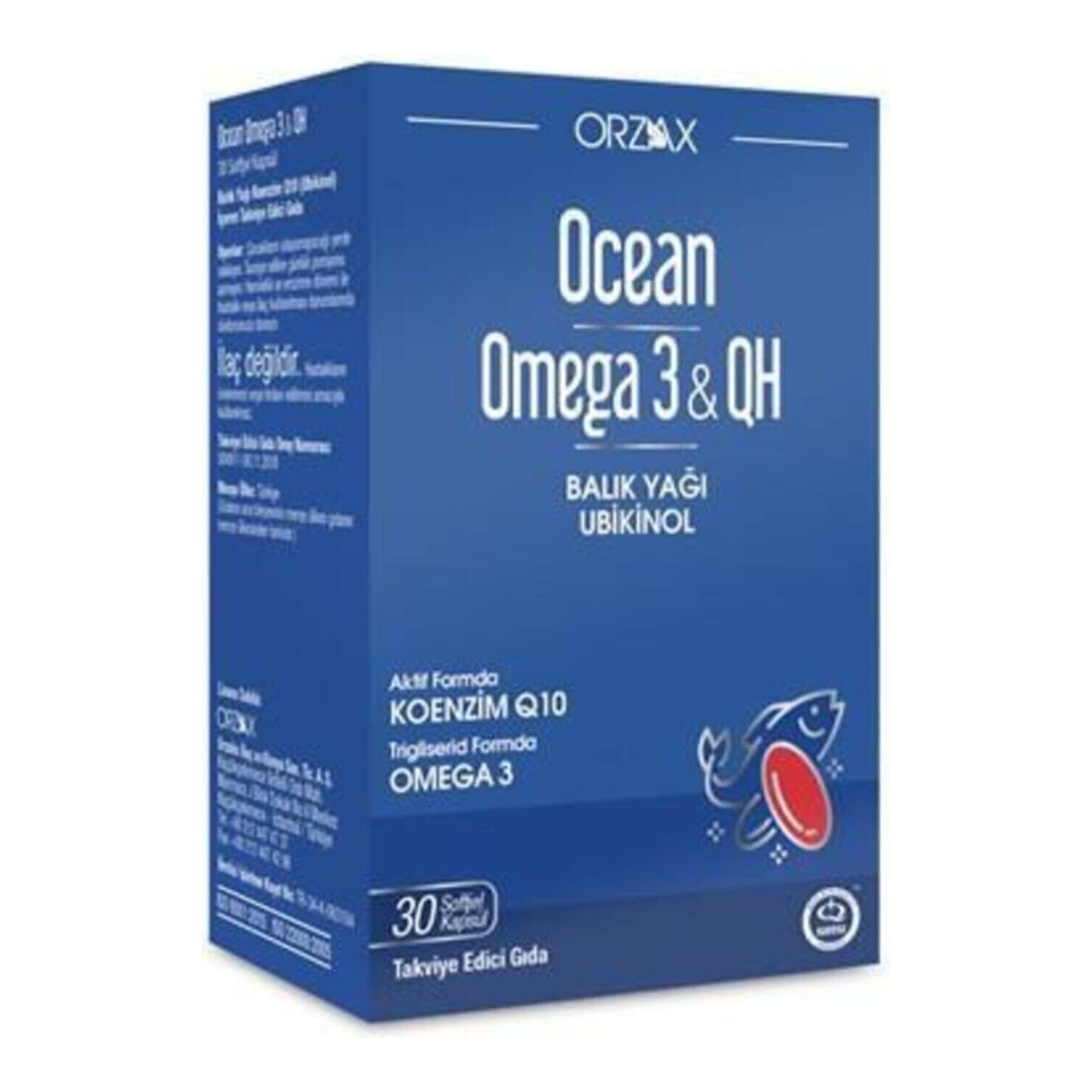 пищевая добавка orzax ocean picozinc supplementary food 3 упаковки по 30 капсул Пищевая добавка Ocean Omega 3 & Qh, 30 мягких капсул