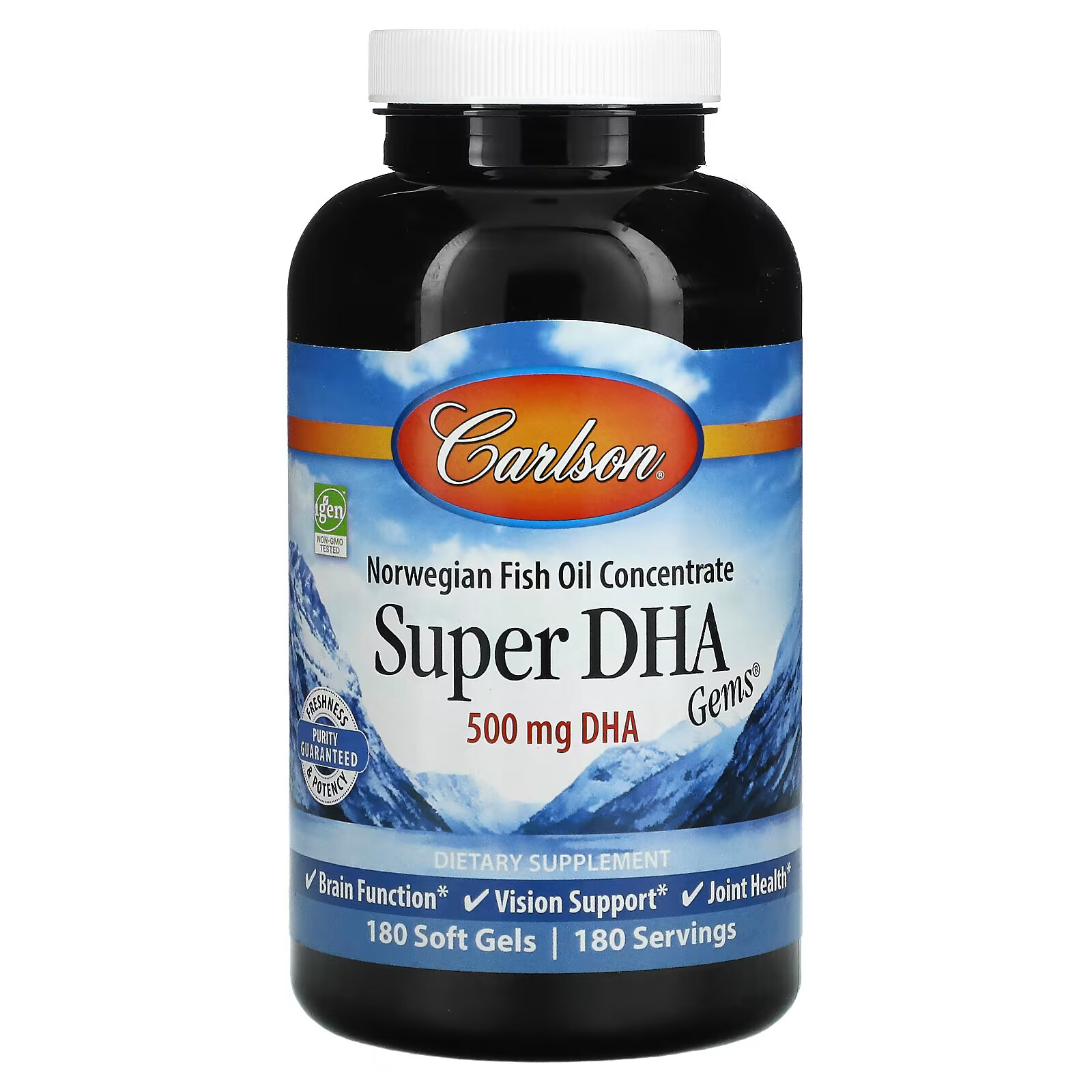 Carlson, Super-DHA Gems, 500 мг, 180 желатиновых капсул carlson super 2 daily витамины и минералы без железа 180 мягких желатиновых капсул